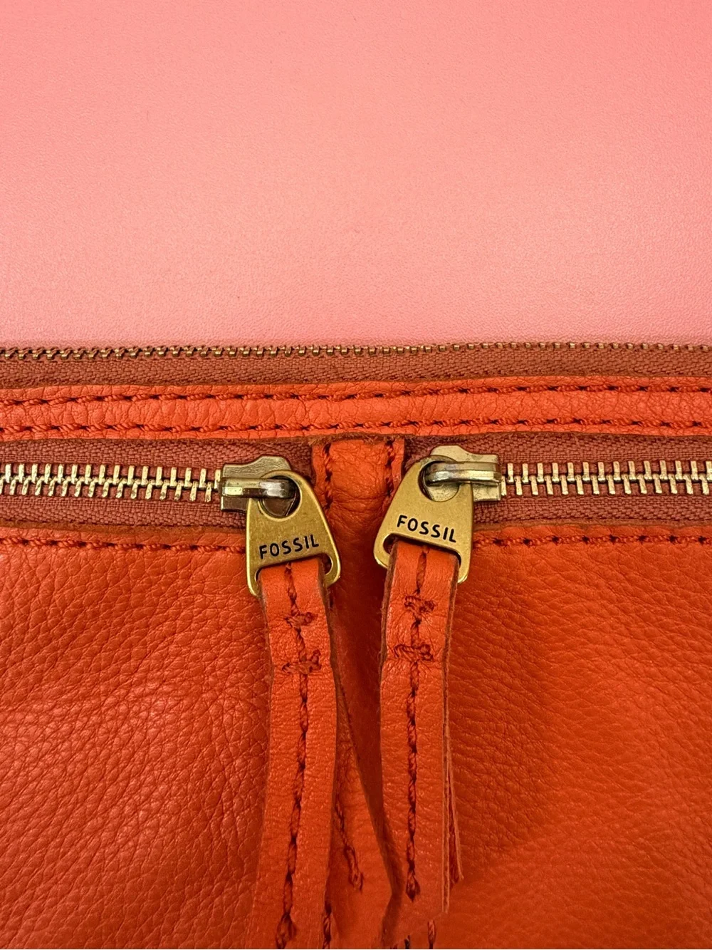 Fossil Orange Leather Zip Crossbody